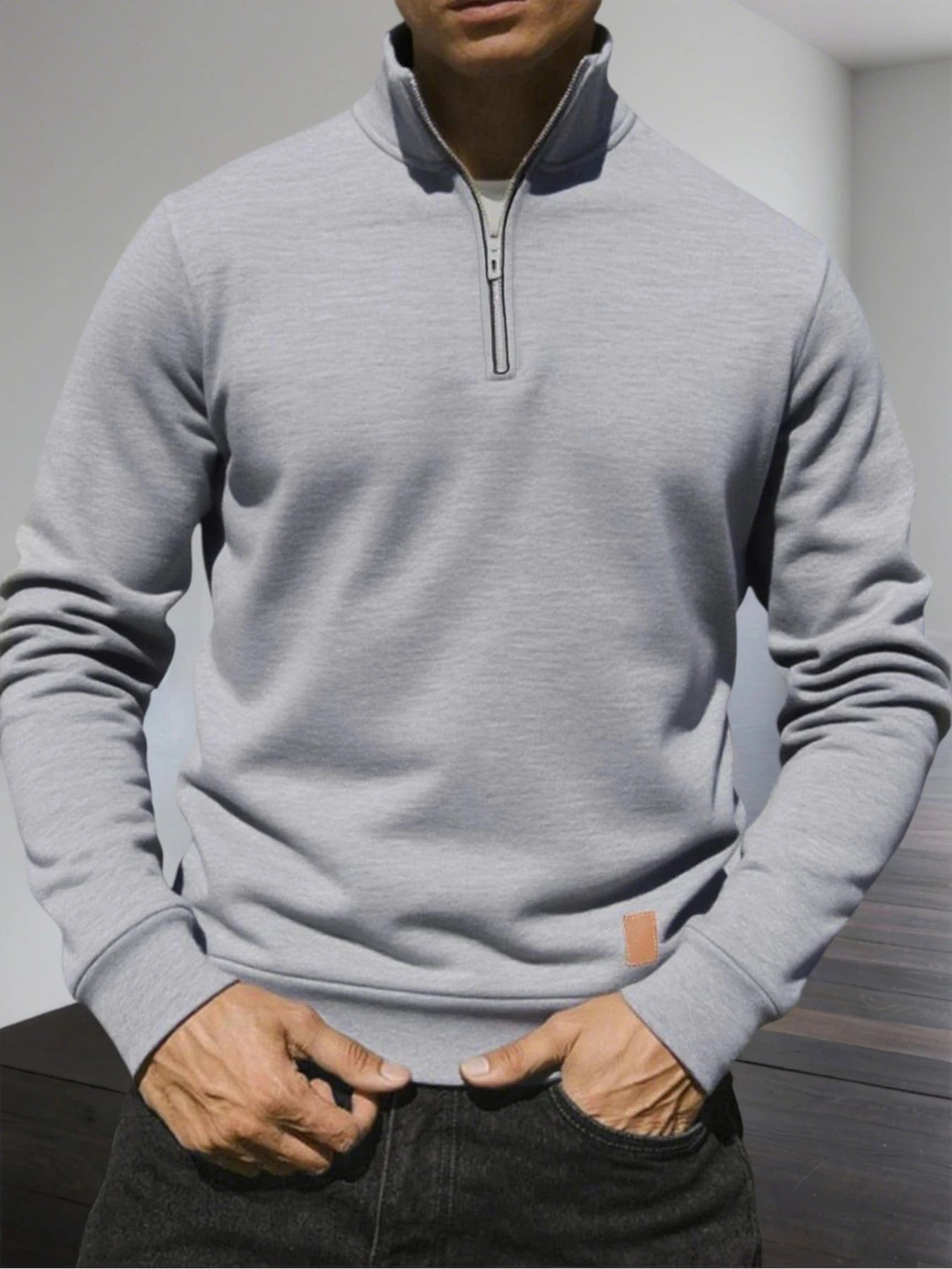Men's Half Zipper Sweatshirts Long Sleeve Solid Color Pullover Turtleneck Streetwear Winter Warm Jacket Sport Coats