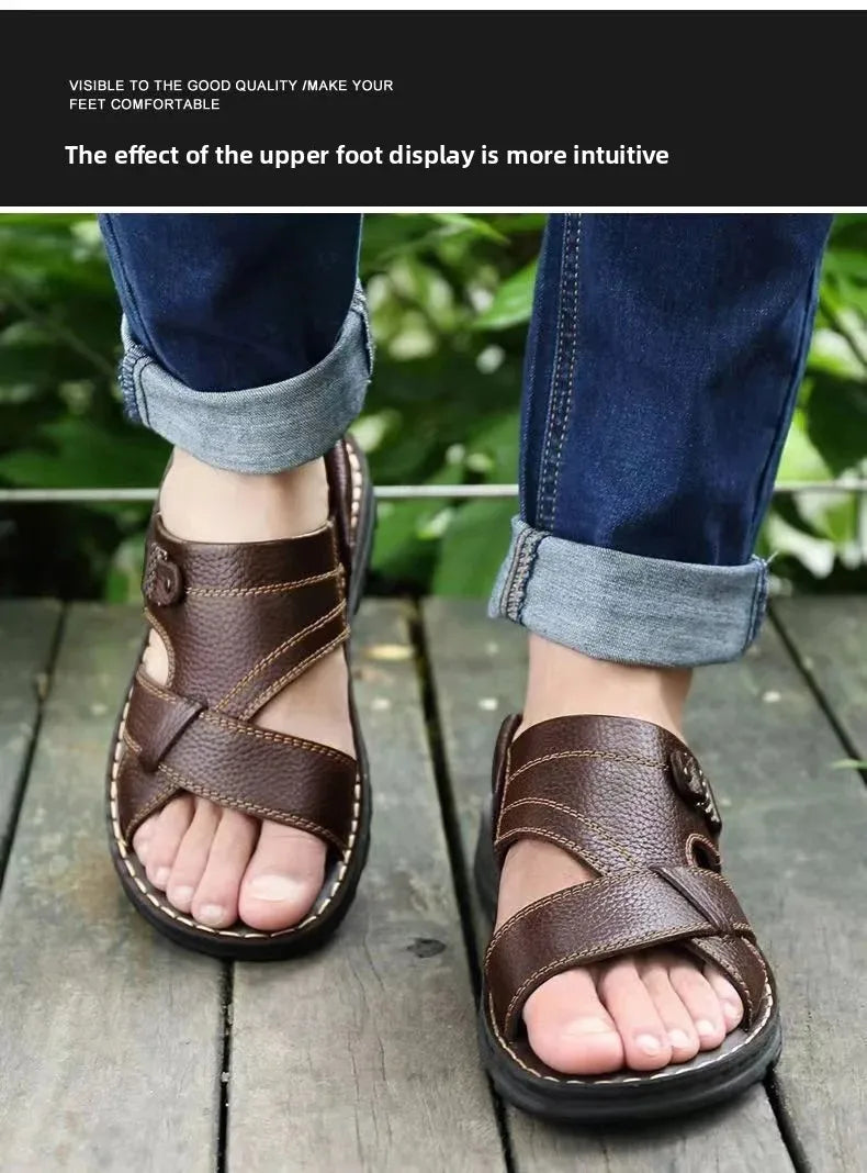 2025 Summer Men’s Sandals Outdoor Waterproof Non-Slip Soft Sole Dual-Use Beach Slippers Driving Shoes