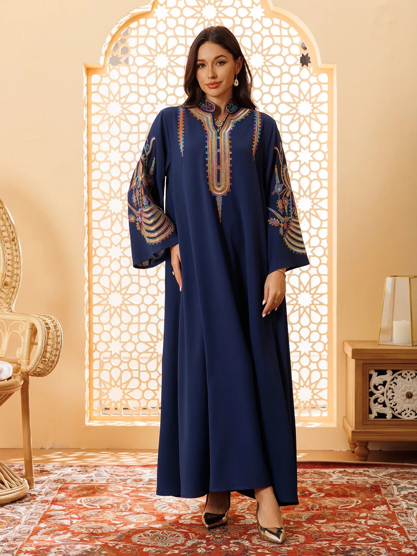 Embroidered Abayas for Women Muslim Evening Eid Party Dress Kaftan Dubai Turkey Robe Arabic Islam Jalabiya Caftan Marocain Femme