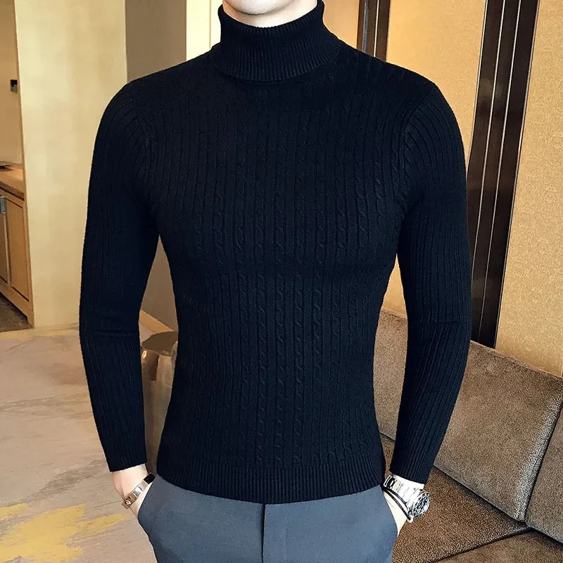 2024 Autumn Men's Sweaters High Neck Pullover Outdoor Work Knitted Warm Casual Turtleneck Sweatwear Woolen Mens Winter Tops