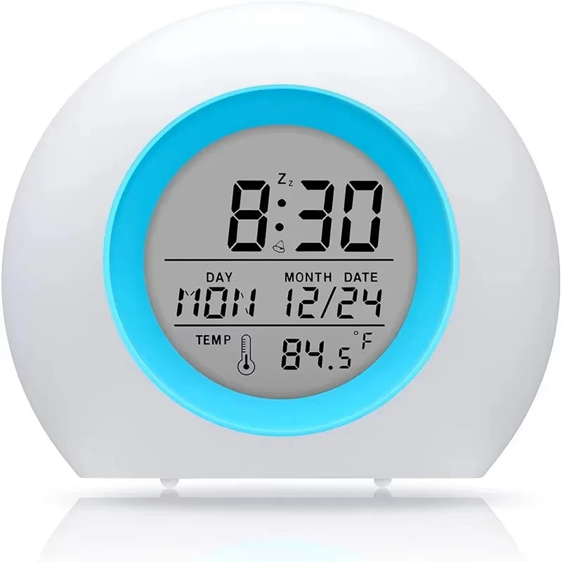 Kids Digital Alarm Clock 7 Color Night Light Snooze Temperature Detect Children Sleep Bedside Cute Wake Up Timer Alarm Clock