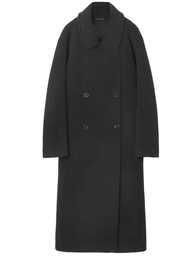 Fashion Women Woolen Long Coat Lapel Double Breasted Long Sleeve Overcoat 2025 Autumn Winter New High Street Lady Outerwear