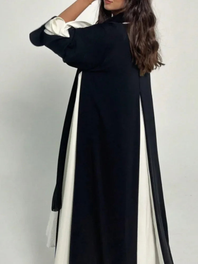 Turkey Abaya Muslim Open Front Black Abayas Elegant Long Sleeve Middle-East Islamic Arabian Kaftans Women Jilbabs Maxi Dresses