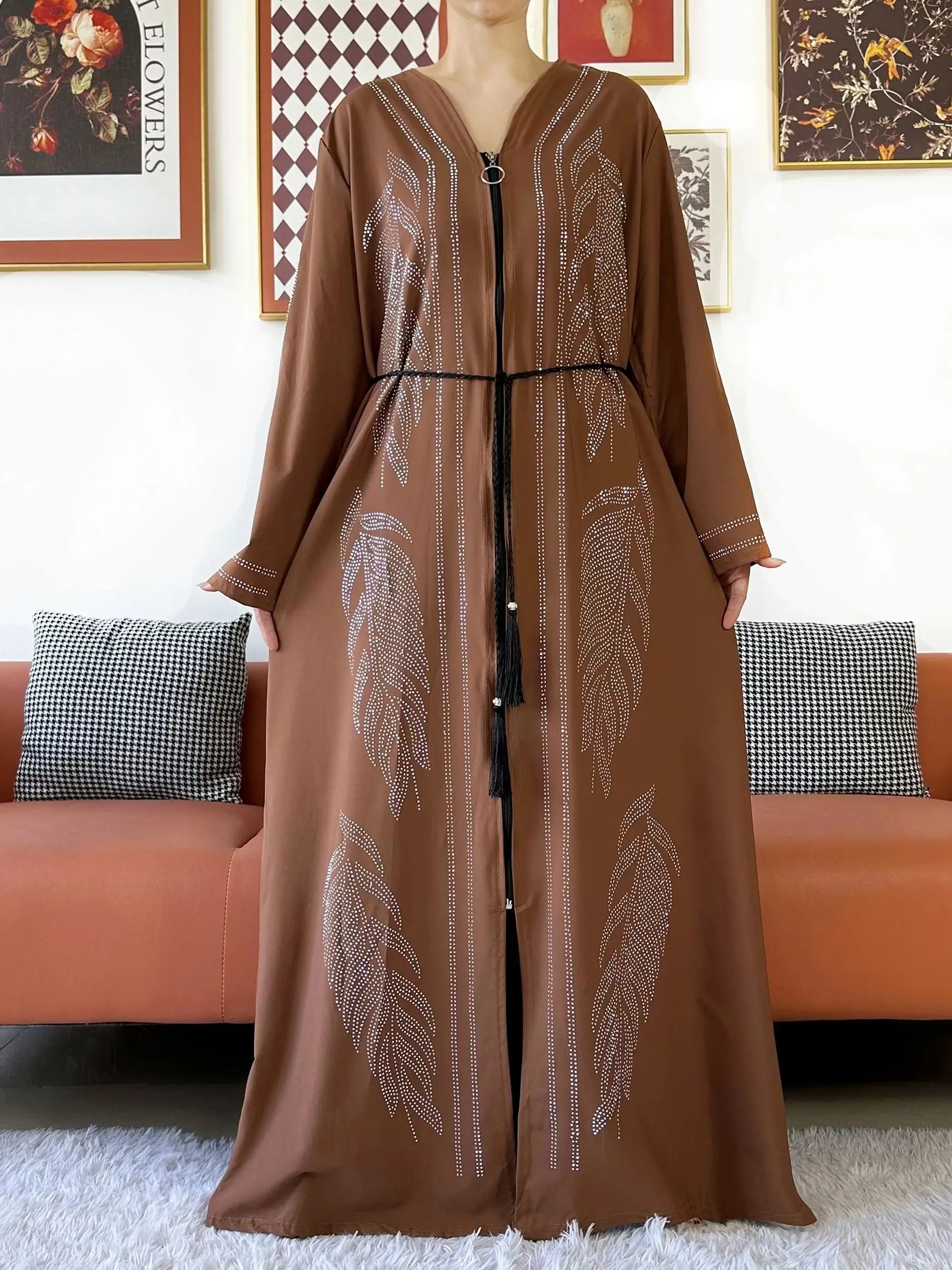 New Middle East Africa Elegant Women Cardigan Chiffon Loose Open Zippier Abaya Muslim Islamic Clothing Cardigan Style Loose Size