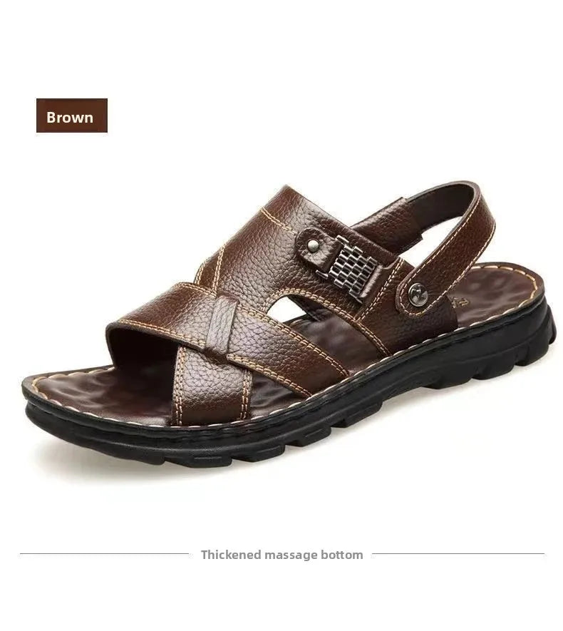 2025 Summer Men’s Sandals Outdoor Waterproof Non-Slip Soft Sole Dual-Use Beach Slippers Driving Shoes