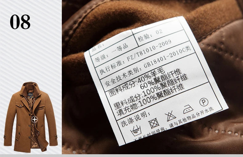 Winter Men's Jacket Oversized Wool Overcoat Solid Warm Pea Coats Thicken Casual Woolen Coat Men Clothing Parka A3F1303