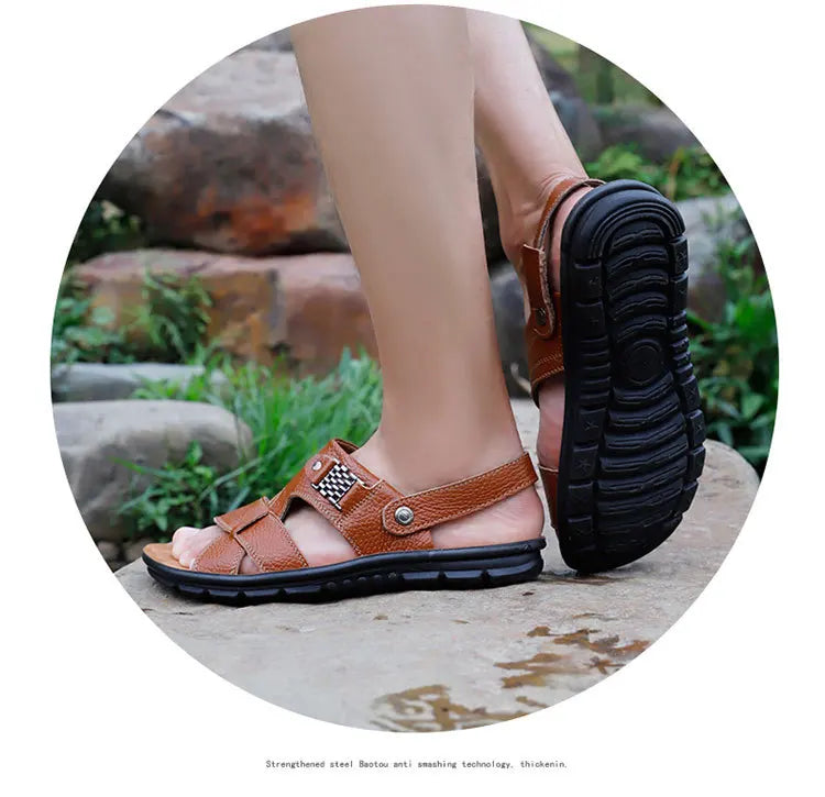 Men Sandals Summer Male Leather Sandals Classic Men Slippers Beach Shoes for Men Comfortable Walking Roman Sandalias Big Size 48