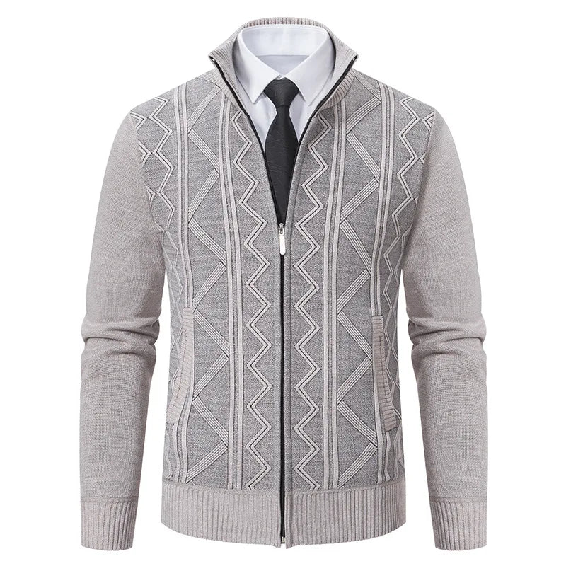 New Autumn Winter Men's Fashion Zip Up Knitted Sweater Casual Thickened Stand Collar Cardigan Jacket Trendy Outerwear