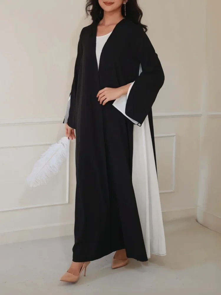 Turkey Abaya Muslim Open Front Black Abayas Elegant Long Sleeve Middle-East Islamic Arabian Kaftans Women Jilbabs Maxi Dresses