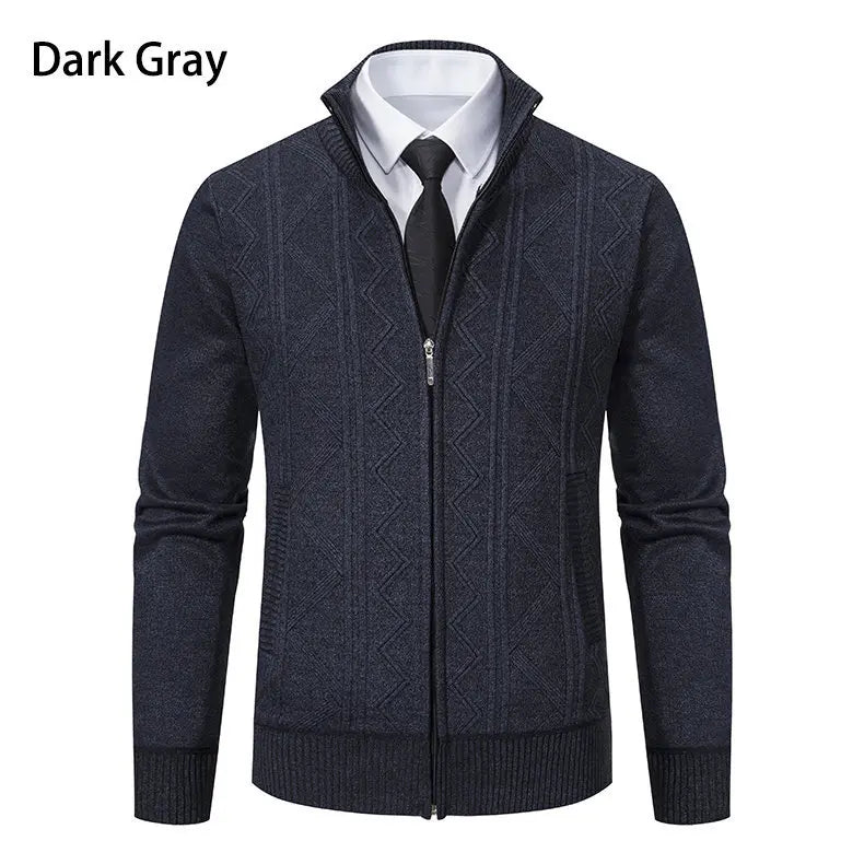 New Autumn Winter Men's Fashion Zip Up Knitted Sweater Casual Thickened Stand Collar Cardigan Jacket Trendy Outerwear