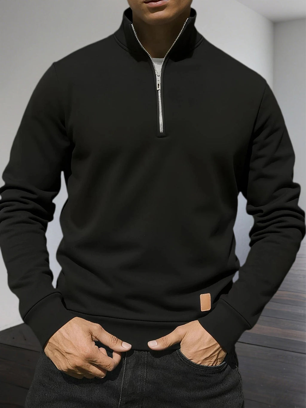 Men's Half Zipper Sweatshirts Long Sleeve Solid Color Pullover Turtleneck Streetwear Winter Warm Jacket Sport Coats