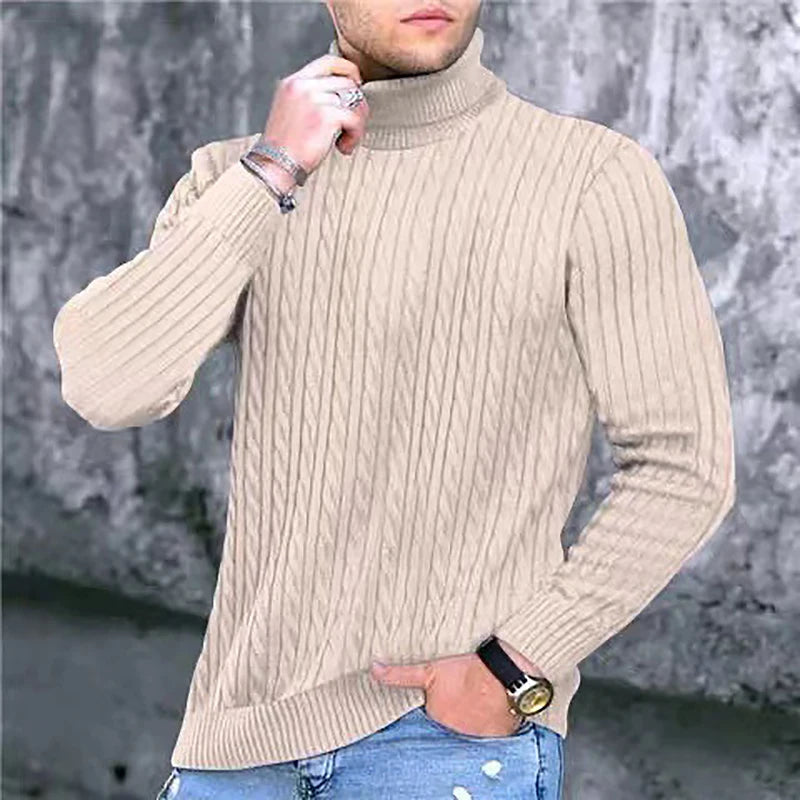 2024 Autumn Men's Sweaters High Neck Pullover Outdoor Work Knitted Warm Casual Turtleneck Sweatwear Woolen Mens Winter Tops