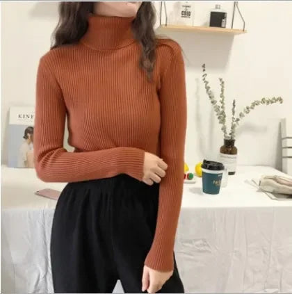 Elegant Turtleneck Women's Sweater Autumn Winter Pullover Slim Bottoming Knitted Tops Casual Long Sleeve Jumper Pull Femme