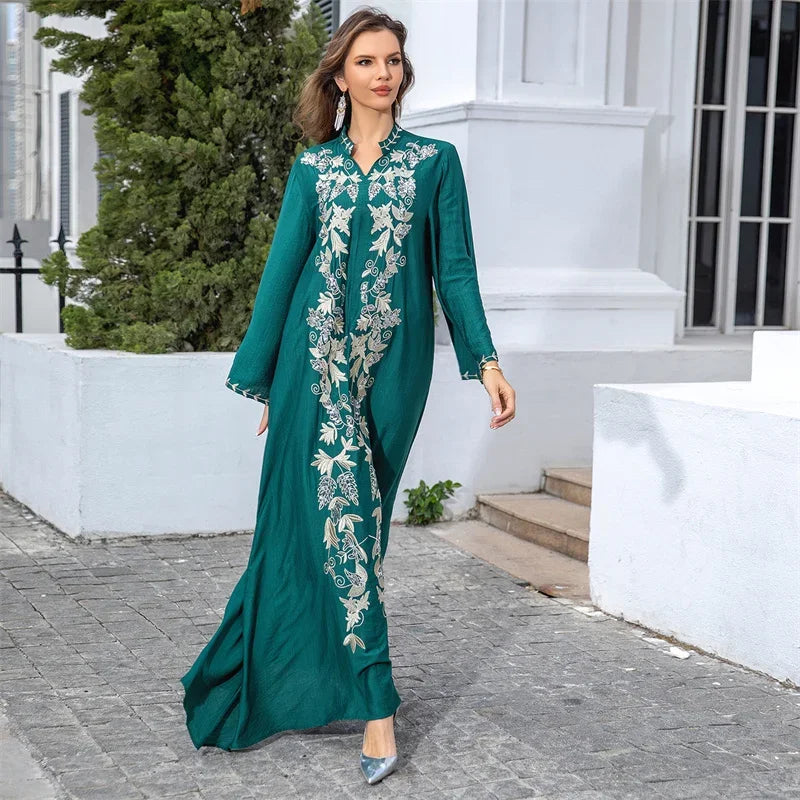 Abaya Dubai Turkey Maxi Islamic Embroidery Robe Ramadan Eid Muslim Party Dresses for Women Arab Caftan Morocco Femme Musulman