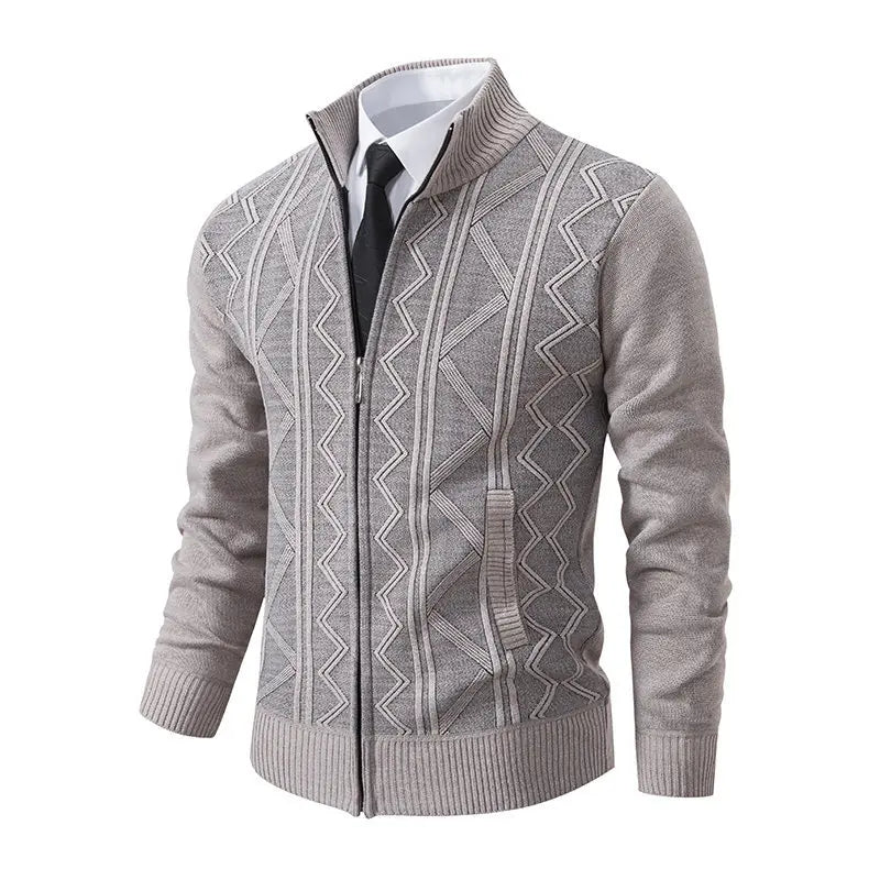 New Autumn Winter Men's Fashion Zip Up Knitted Sweater Casual Thickened Stand Collar Cardigan Jacket Trendy Outerwear