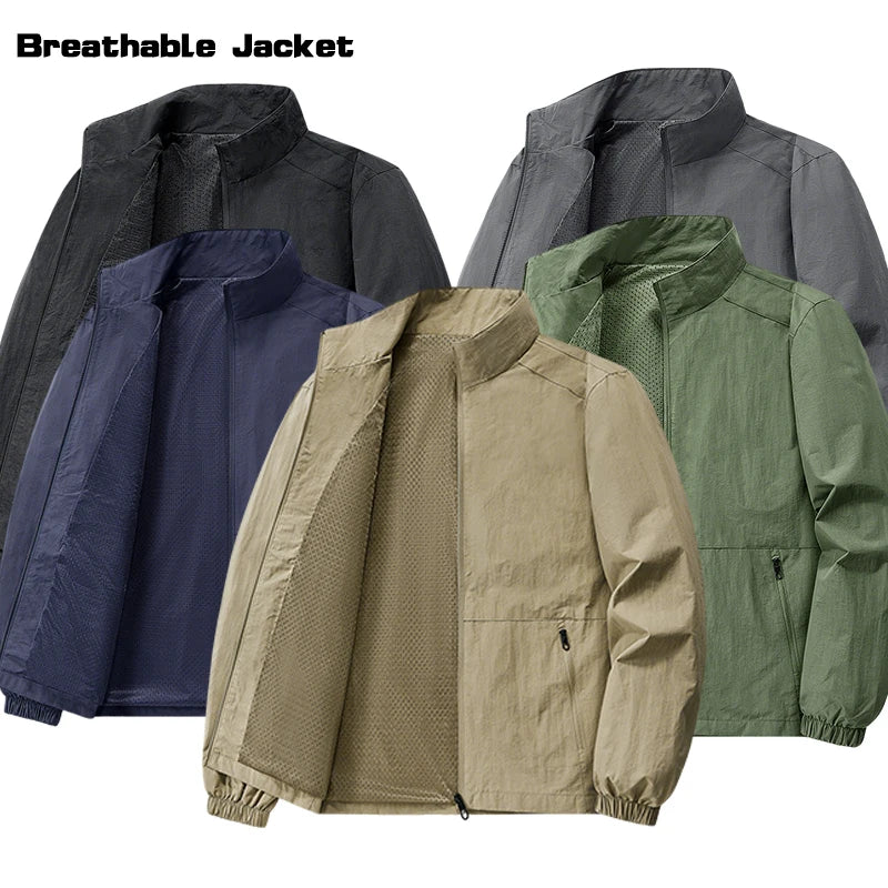 Autumn Breathable New Men's Jackets Outdoor Sports Loose Korean Casual Coat Man Stand Up Collar Classic Solid Color Windbreaker