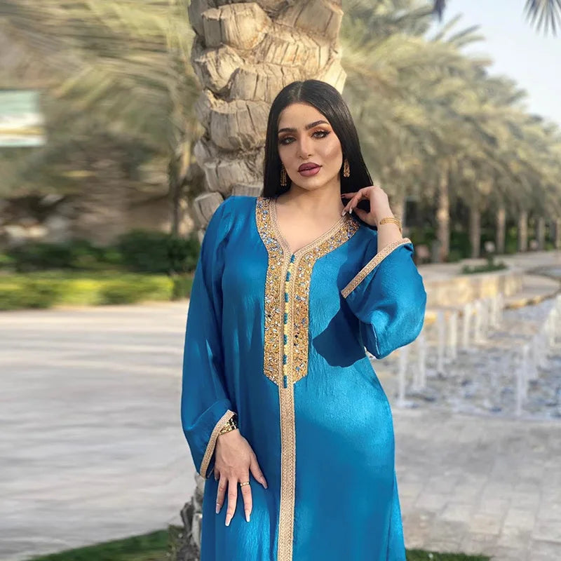 Eid Satin Abaya Dubai Jalabiya Muslim Dress Turkey Islam Robe Longue Djelaba Femme Musulman Dresses for Women Kaftan Marocain