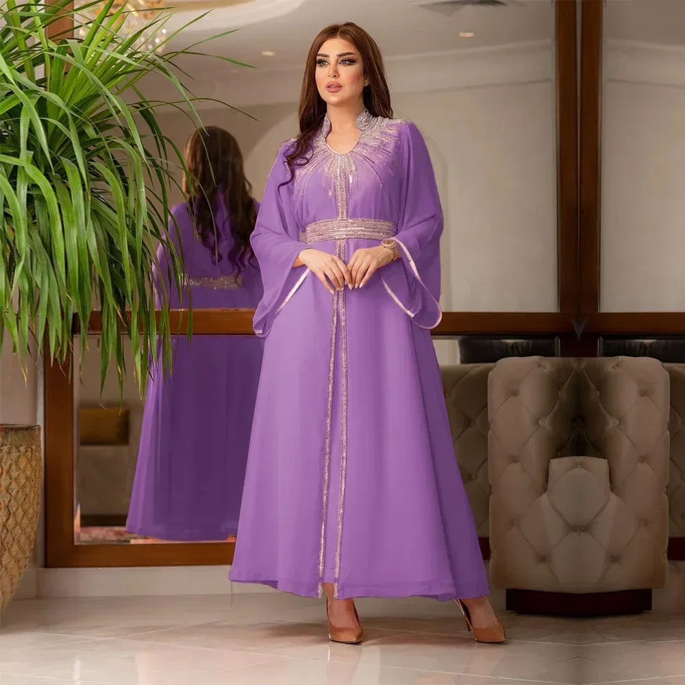 Luxury Abaya Diamonds Muslim Elegant Women Dresses Caftan Moroccan Dubai Kaftan Gown Evening Party Eid Long Maxi Dresses