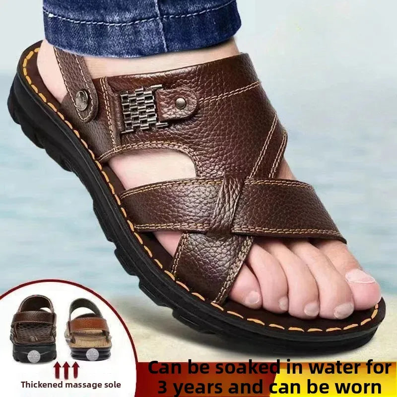 2025 Summer Men’s Sandals Outdoor Waterproof Non-Slip Soft Sole Dual-Use Beach Slippers Driving Shoes