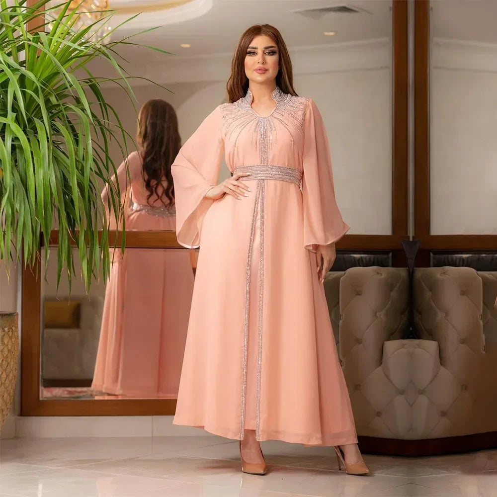 Luxury Abaya Diamonds Muslim Elegant Women Dresses Caftan Moroccan Dubai Kaftan Gown Evening Party Eid Long Maxi Dresses