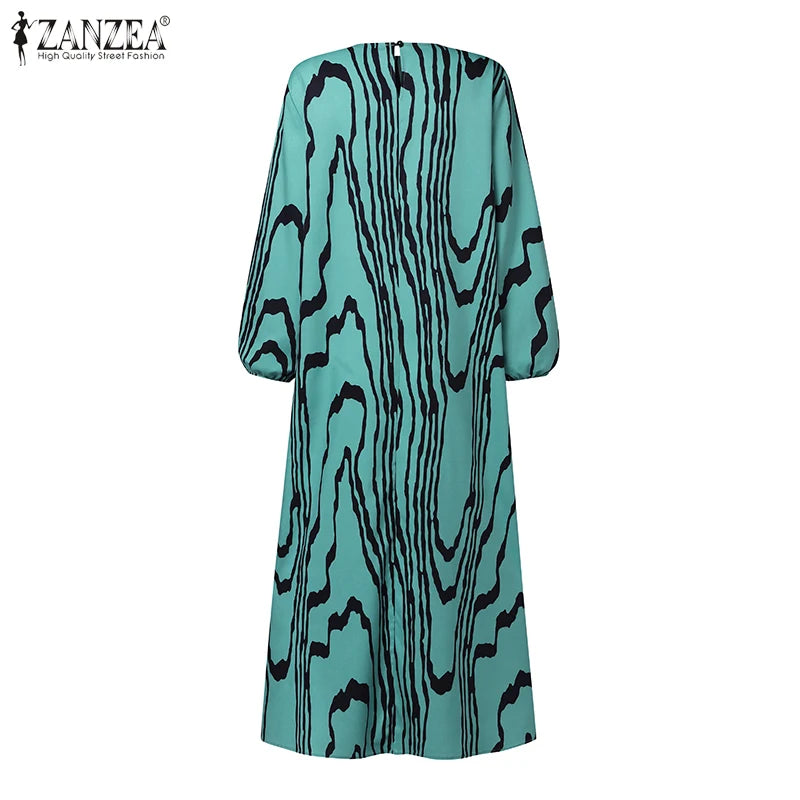 Women Vintage Long Sleeve Muslim Dress Abaya ZANZEA Bohemain Printed Sundress Fashion Robe Femme Elegant Loose Vestidos Kaftan