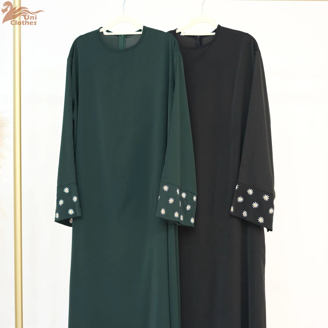 2025 Daisy Embroidery Muslim Modest Dress for Women Eid Saudi Arabia Dubai Abaya Luxury Islam Turkey Holiday Party Jalabiya Robe