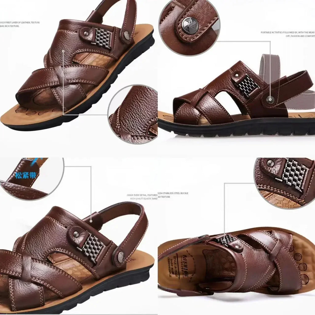 Men Sandals Summer Male Leather Sandals Classic Men Slippers Beach Shoes for Men Comfortable Walking Roman Sandalias Big Size 48