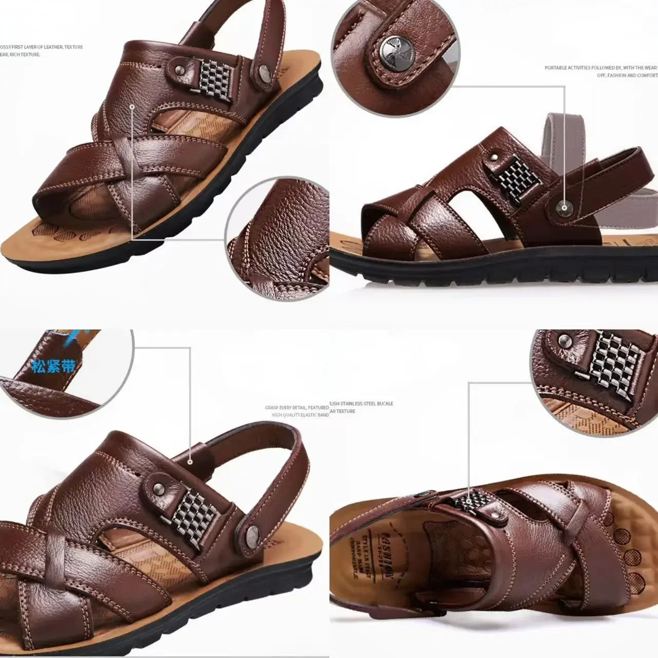 Men Sandals Summer Male Leather Sandals Classic Men Slippers Beach Shoes for Men Comfortable Walking Roman Sandalias Big Size 48