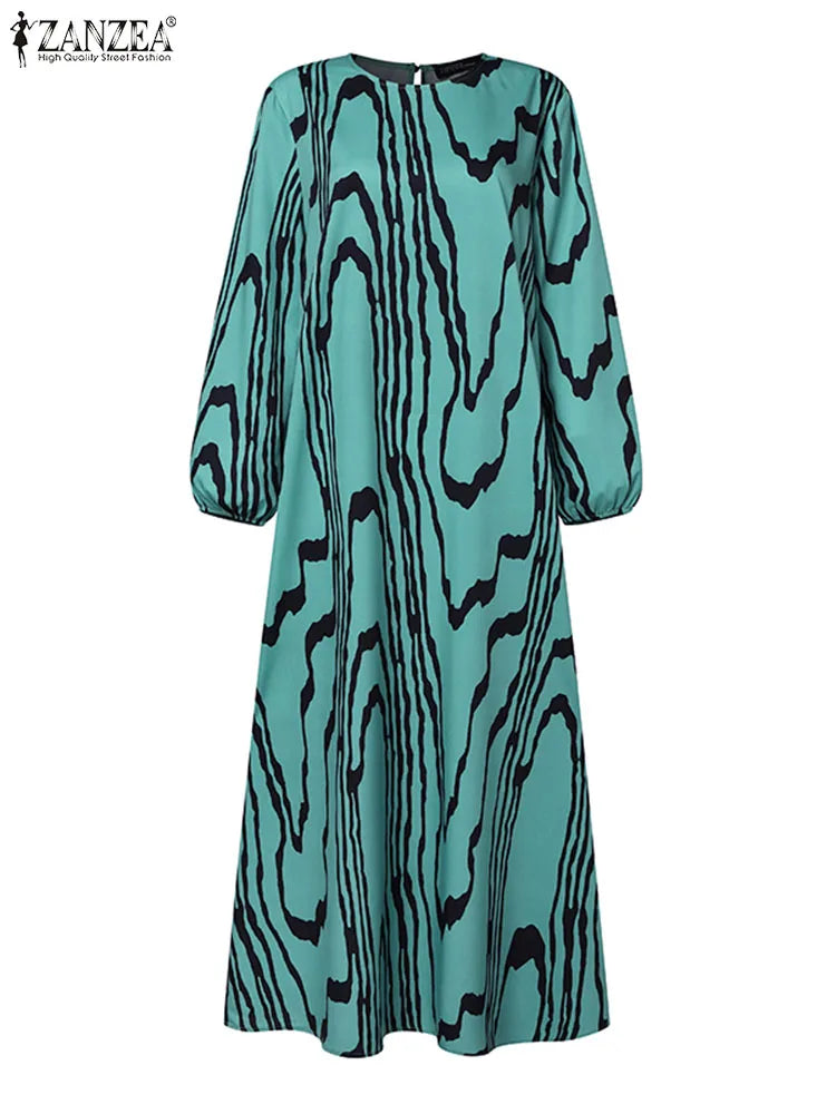 Women Vintage Long Sleeve Muslim Dress Abaya ZANZEA Bohemain Printed Sundress Fashion Robe Femme Elegant Loose Vestidos Kaftan