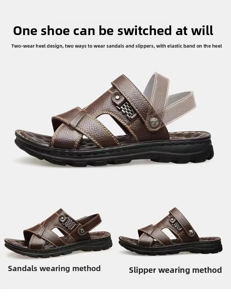 2025 Summer Men’s Sandals Outdoor Waterproof Non-Slip Soft Sole Dual-Use Beach Slippers Driving Shoes