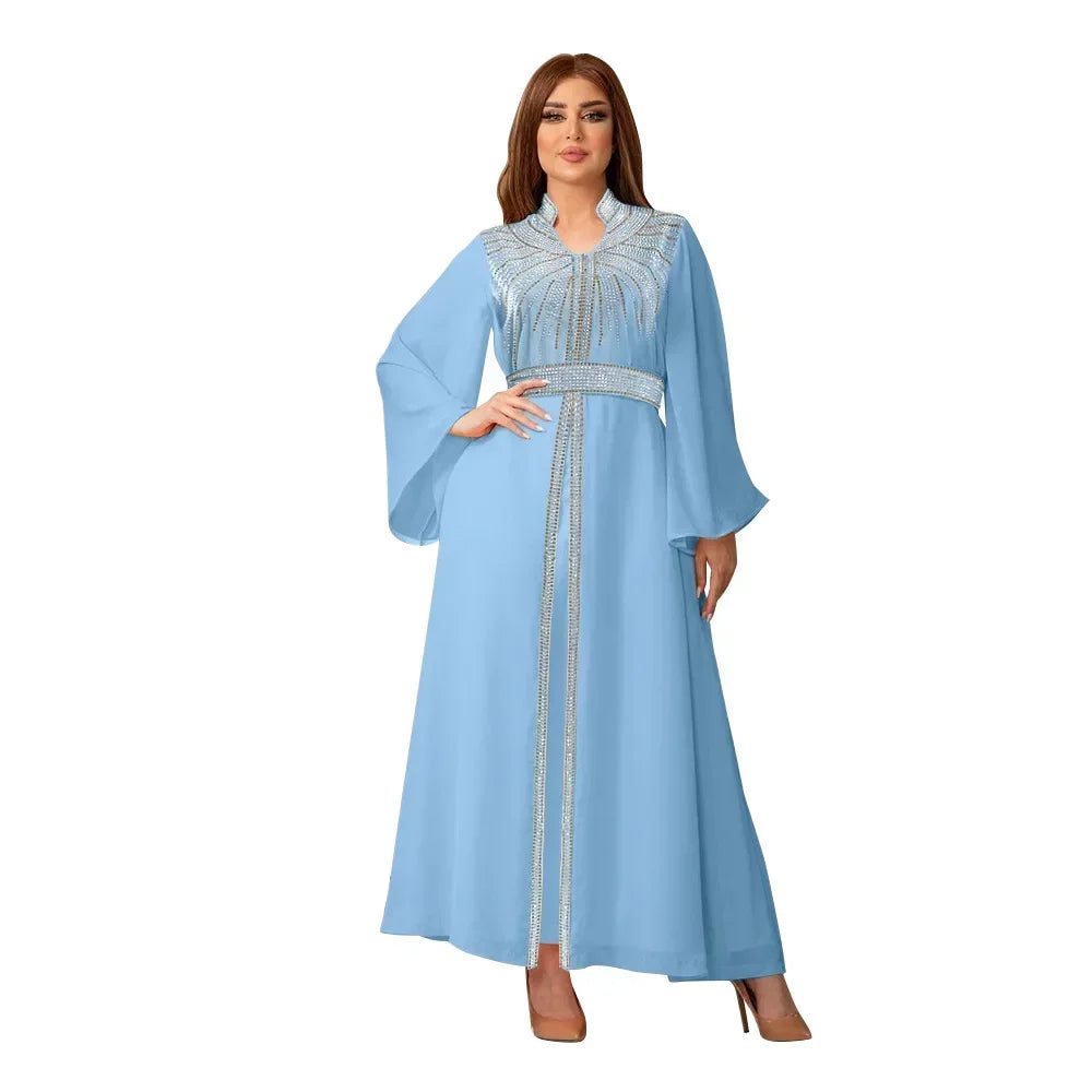 Luxury Abaya Diamonds Muslim Elegant Women Dresses Caftan Moroccan Dubai Kaftan Gown Evening Party Eid Long Maxi Dresses