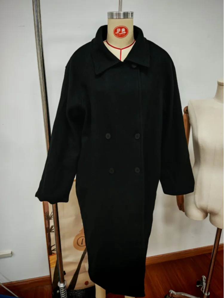 Fashion Women Woolen Long Coat Lapel Double Breasted Long Sleeve Overcoat 2025 Autumn Winter New High Street Lady Outerwear