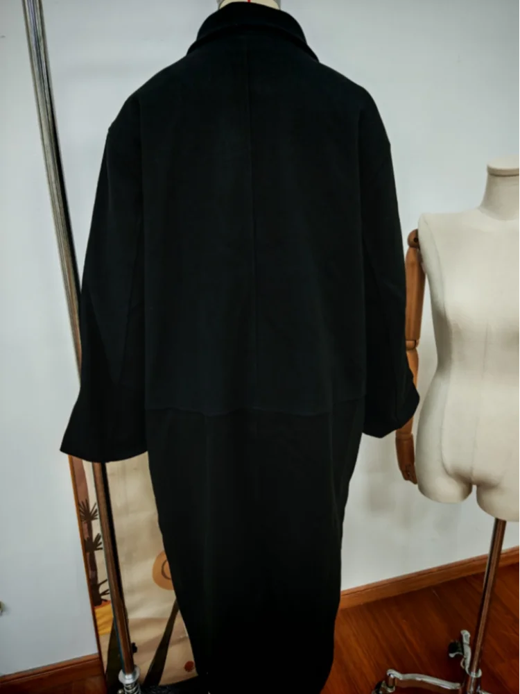 Fashion Women Woolen Long Coat Lapel Double Breasted Long Sleeve Overcoat 2025 Autumn Winter New High Street Lady Outerwear