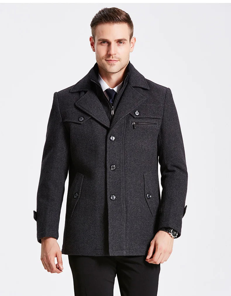 Winter Men's Jacket Oversized Wool Overcoat Solid Warm Pea Coats Thicken Casual Woolen Coat Men Clothing Parka A3F1303