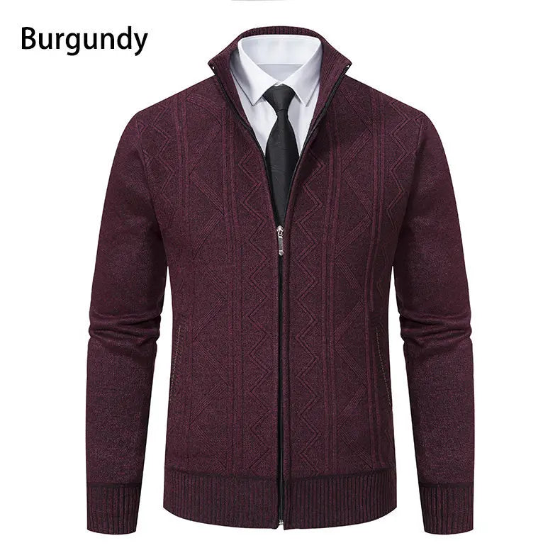 New Autumn Winter Men's Fashion Zip Up Knitted Sweater Casual Thickened Stand Collar Cardigan Jacket Trendy Outerwear