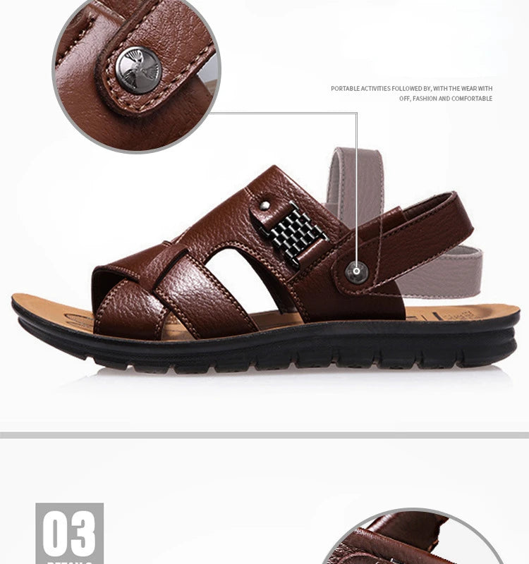 Men Sandals Summer Male Leather Sandals Classic Men Slippers Beach Shoes for Men Comfortable Walking Roman Sandalias Big Size 48