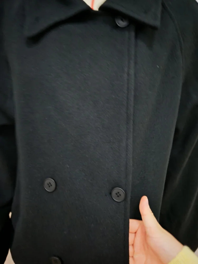 Fashion Women Woolen Long Coat Lapel Double Breasted Long Sleeve Overcoat 2025 Autumn Winter New High Street Lady Outerwear