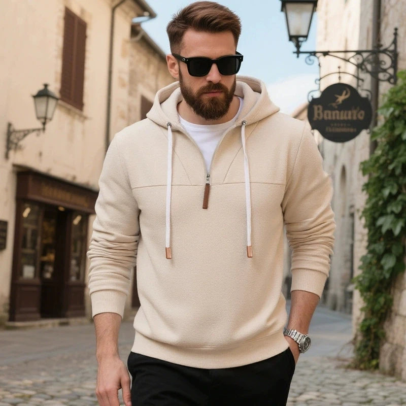 Winter Fleece Warm Men's Hoodie Pullover Oversize Couple Half Zipper Hooded Sweatshirts Solid Color Casual Mens Clothing Hoody