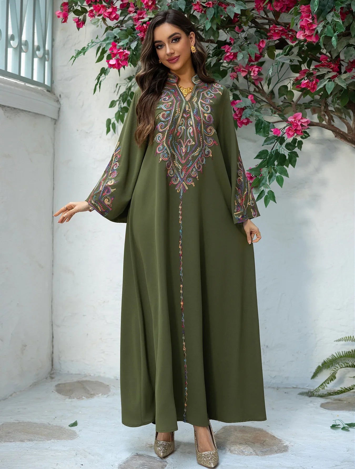 Embroidered Abayas for Women Muslim Evening Eid Party Dress Kaftan Dubai Turkey Robe Arabic Islam Jalabiya Caftan Marocain Femme