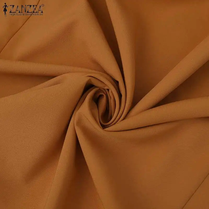 ZANZEA Elegant Long Sleeve Maxi Sundress Kaftan Fashion Muslim Turkey Dress Robe Femme Eid Mubarek Abaya Dubai Long Vestidos