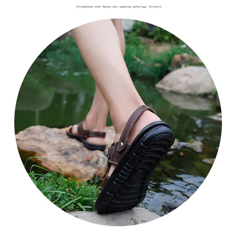 Men Sandals Summer Male Leather Sandals Classic Men Slippers Beach Shoes for Men Comfortable Walking Roman Sandalias Big Size 48
