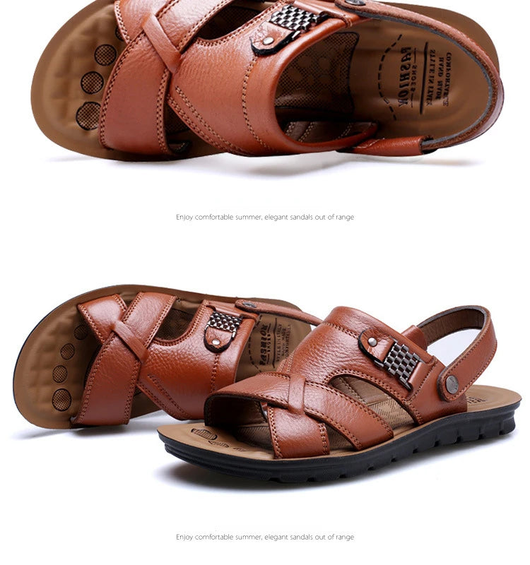 Men Sandals Summer Male Leather Sandals Classic Men Slippers Beach Shoes for Men Comfortable Walking Roman Sandalias Big Size 48