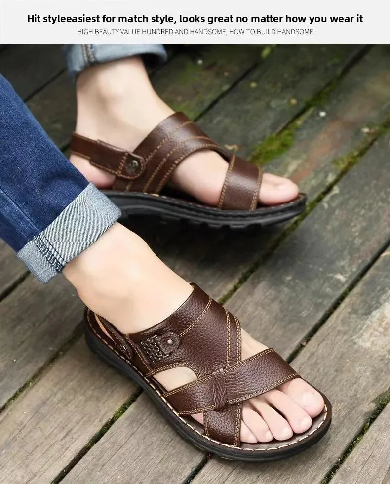 2025 Summer Men’s Sandals Outdoor Waterproof Non-Slip Soft Sole Dual-Use Beach Slippers Driving Shoes