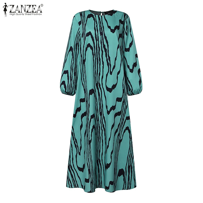 Women Vintage Long Sleeve Muslim Dress Abaya ZANZEA Bohemain Printed Sundress Fashion Robe Femme Elegant Loose Vestidos Kaftan