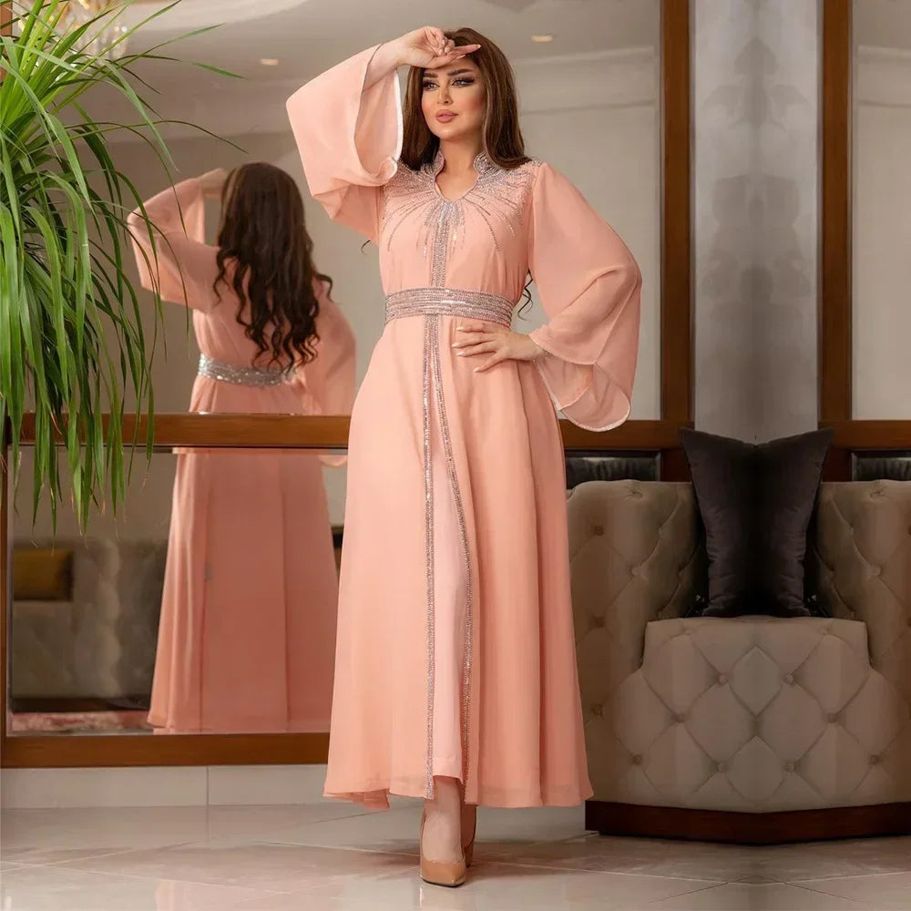 Luxury Abaya Diamonds Muslim Elegant Women Dresses Caftan Moroccan Dubai Kaftan Gown Evening Party Eid Long Maxi Dresses
