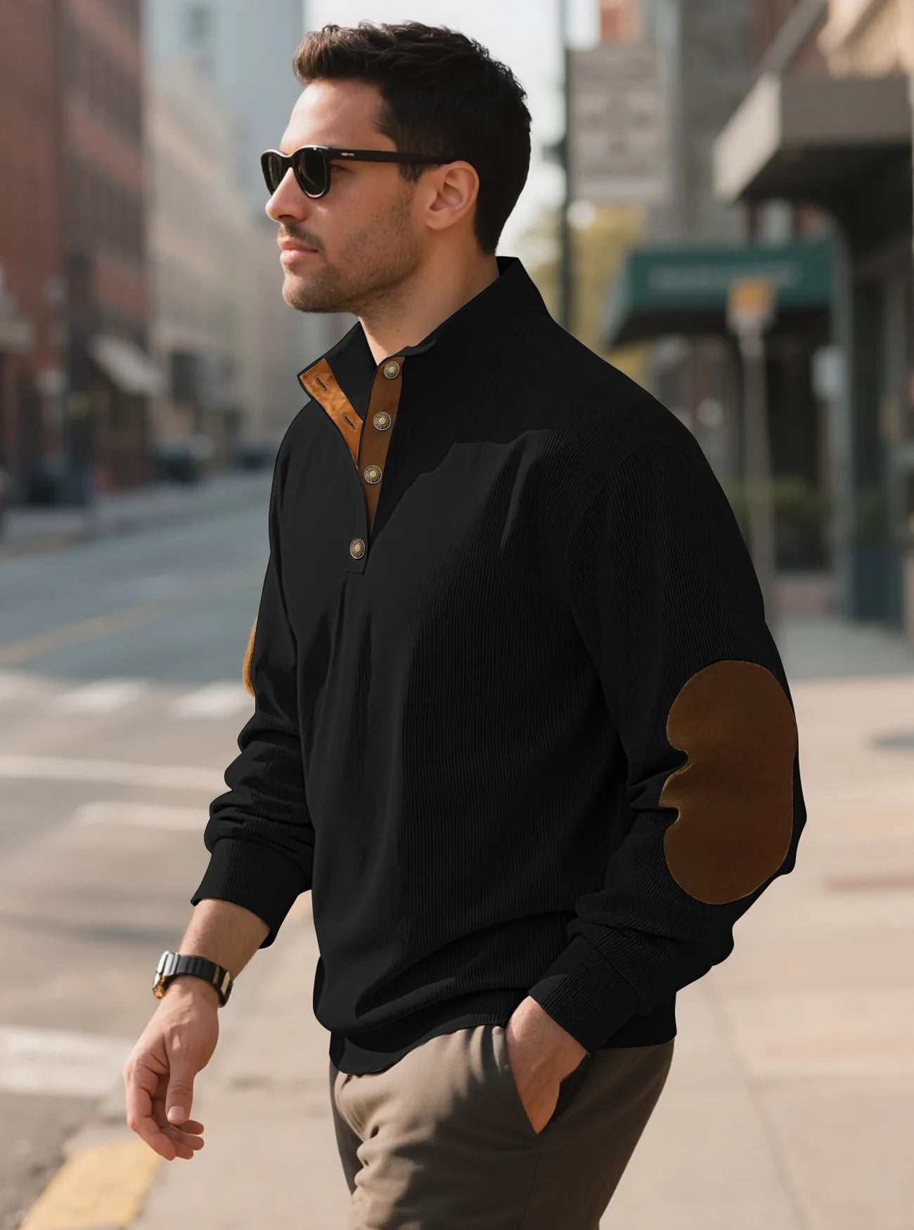 Men's outdoor casual, warm and fashionable sportswear, casual stand-up collar pullover, street top, autumn and winter outfits