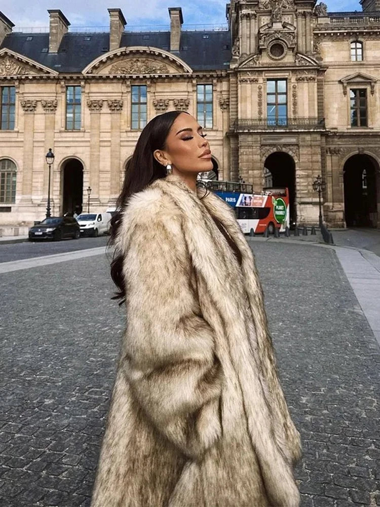 Winter Women Luxury Faux Fur Coats Fashion Long Sleeve Lapel High Street Oversize Jackets Chic New Thick Warm Ladies Outerwears