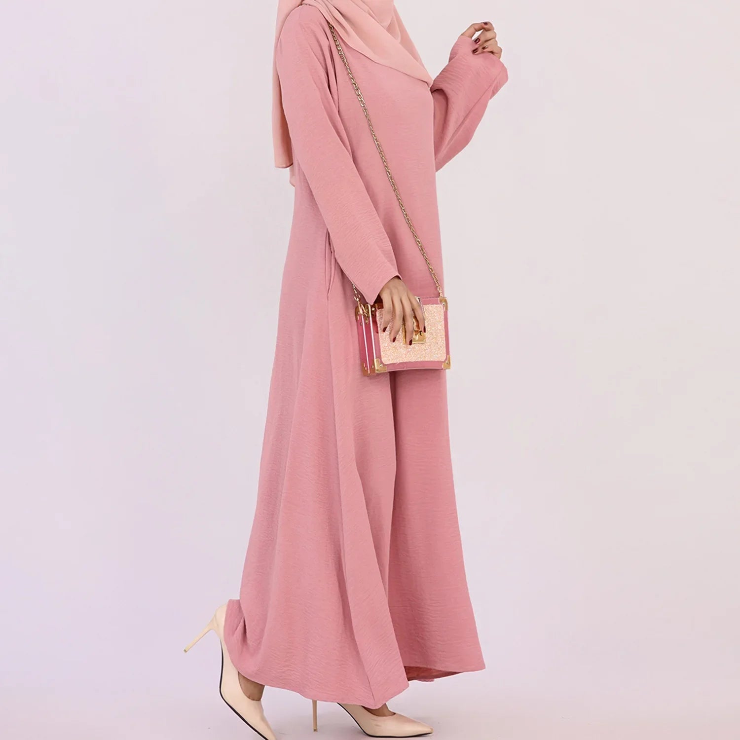 Plain Crepe Abaya for Women Long Muslim Dresses Dubai Turkey Ramadan Eid Islamic Modest Under Abayas Dress Kaftan Robe No Hijab