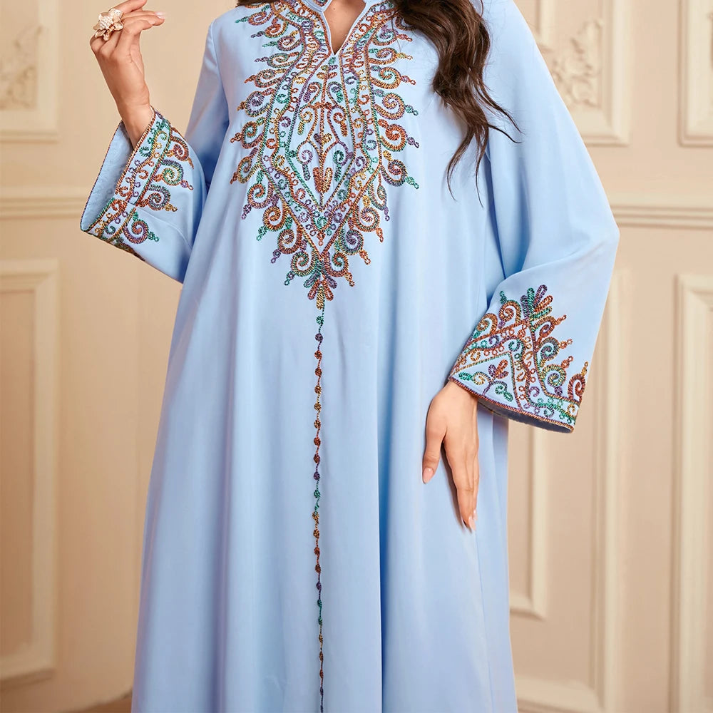Embroidered Abayas for Women Muslim Evening Eid Party Dress Kaftan Dubai Turkey Robe Arabic Islam Jalabiya Caftan Marocain Femme