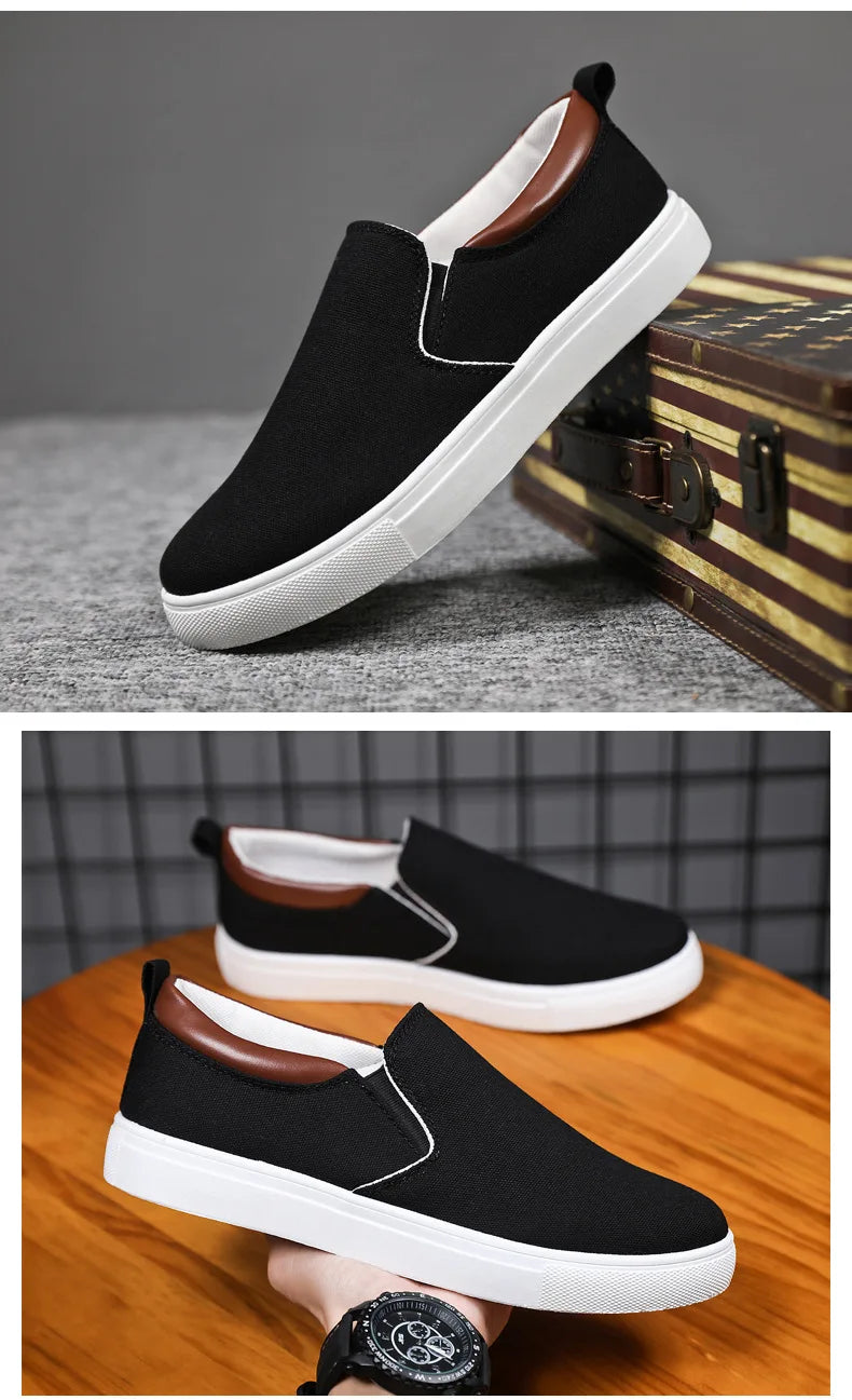 Men Canvas Shoe Casual Sneaker for Men Light Slip-on Vulcanized Comfortable Male Flats Loafers New Black Trainers Zapatos Hombre